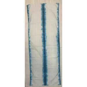 Striped White Scarf with Shibori Blue Tie-Dye Accent